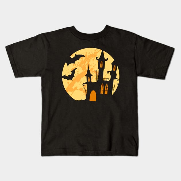 Bat House - Happy Halloween Kids T-Shirt by malaqueen